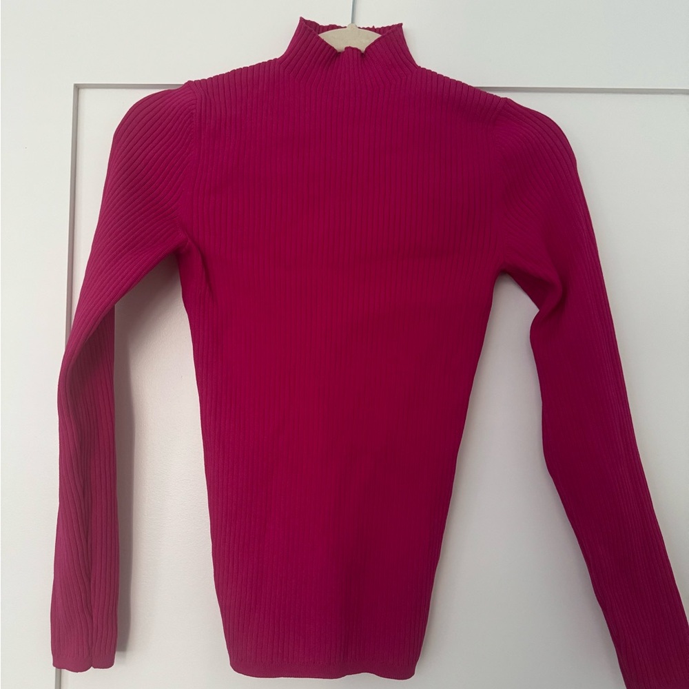 Babaton Sculpt Knit Tie-Back Long Sleeve Magenta Sz S
